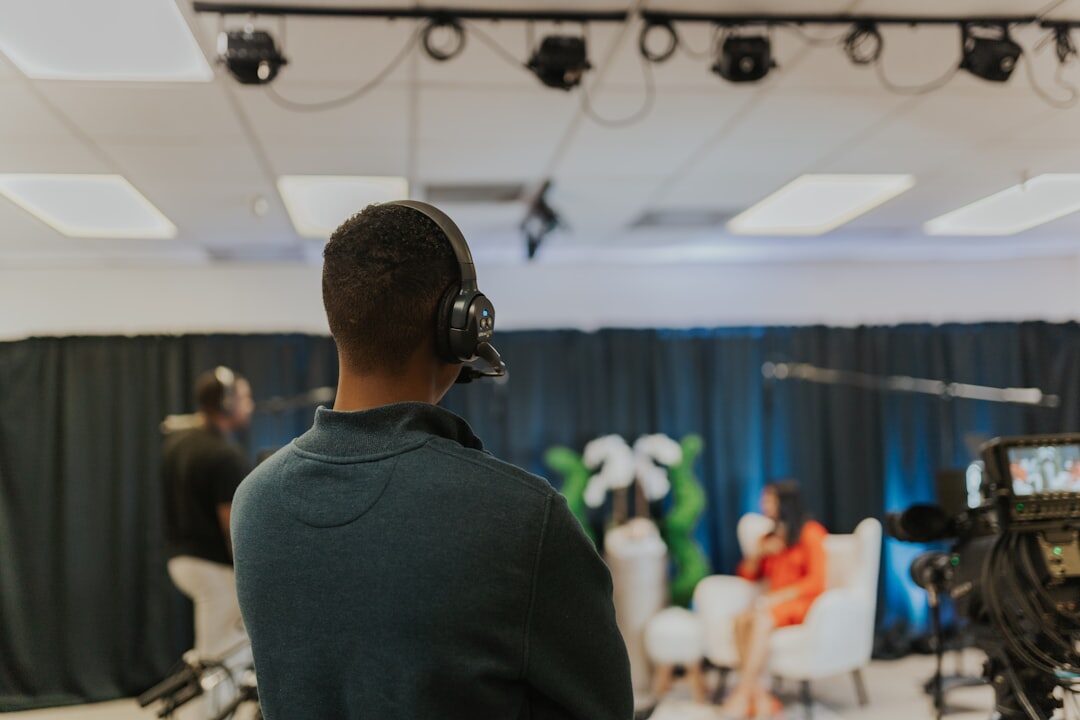 Professional broadcast studio with cameras and live streaming equipment